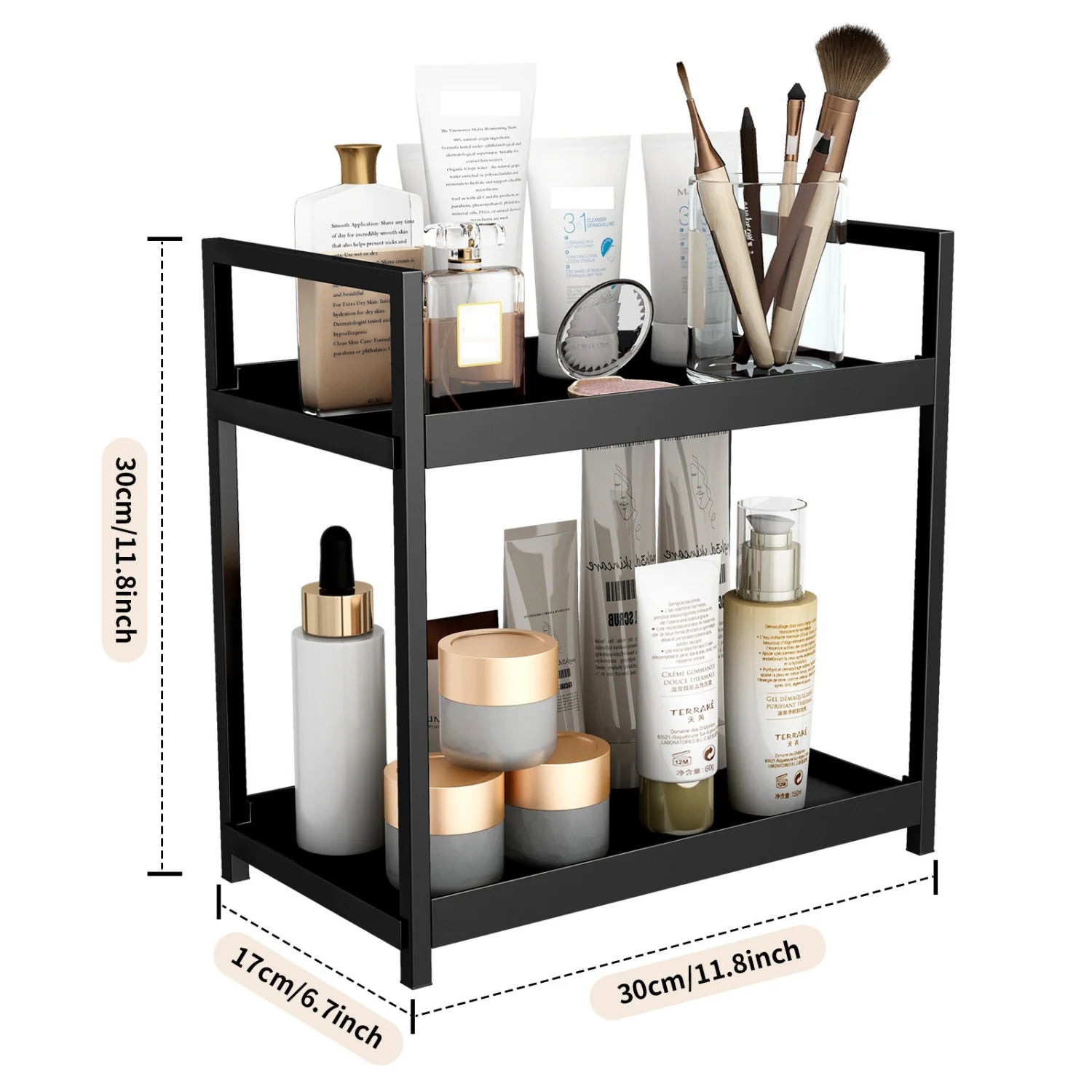 2-layer cosmetic organizer, multi-functional dresser organizer, large capacity makeup rack, suitable for lipstick and skin care