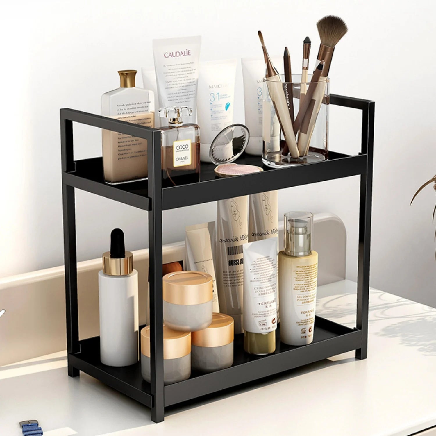 2-layer cosmetic organizer, multi-functional dresser organizer, large capacity makeup rack, suitable for lipstick and skin care