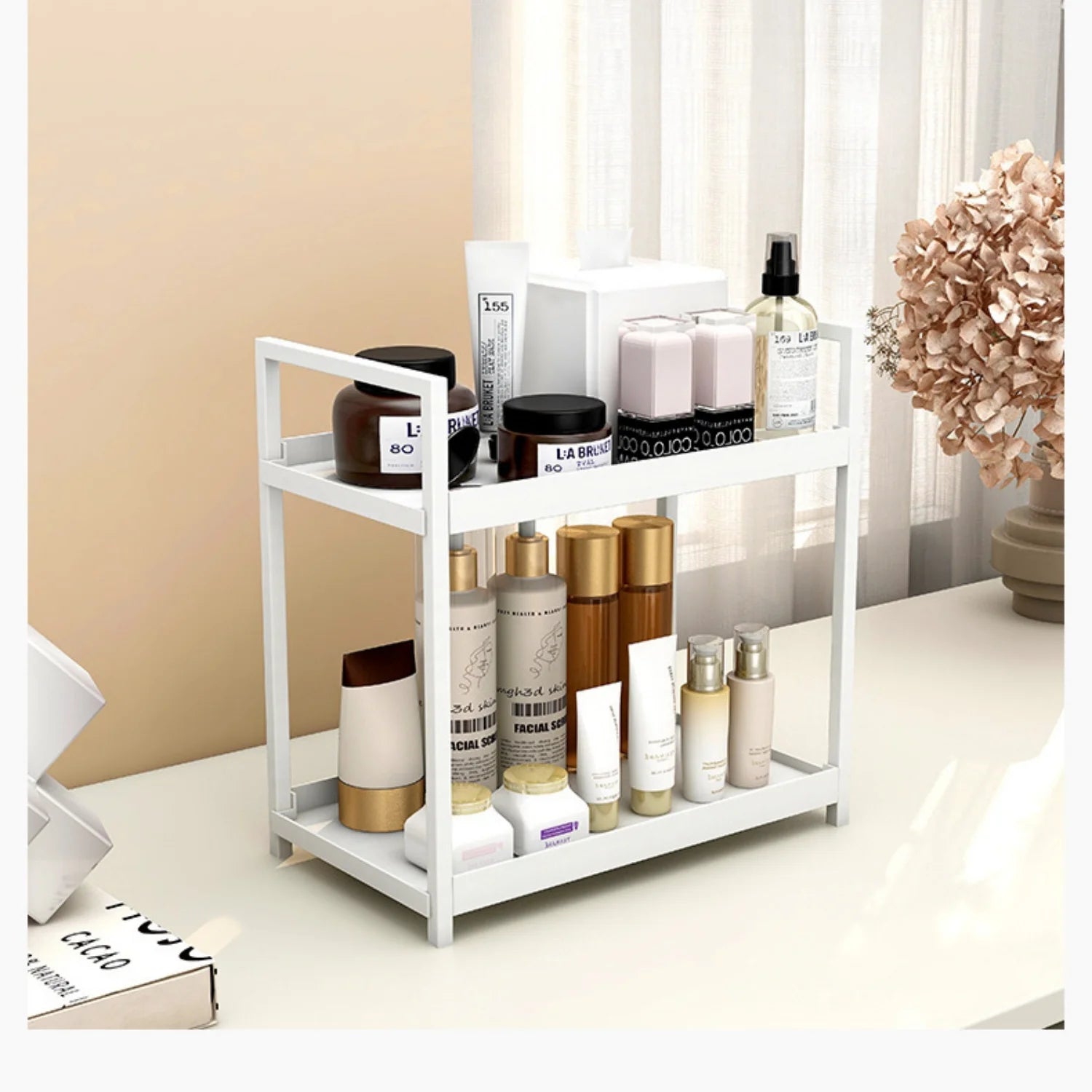 2-layer cosmetic organizer, multi-functional dresser organizer, large capacity makeup rack, suitable for lipstick and skin care