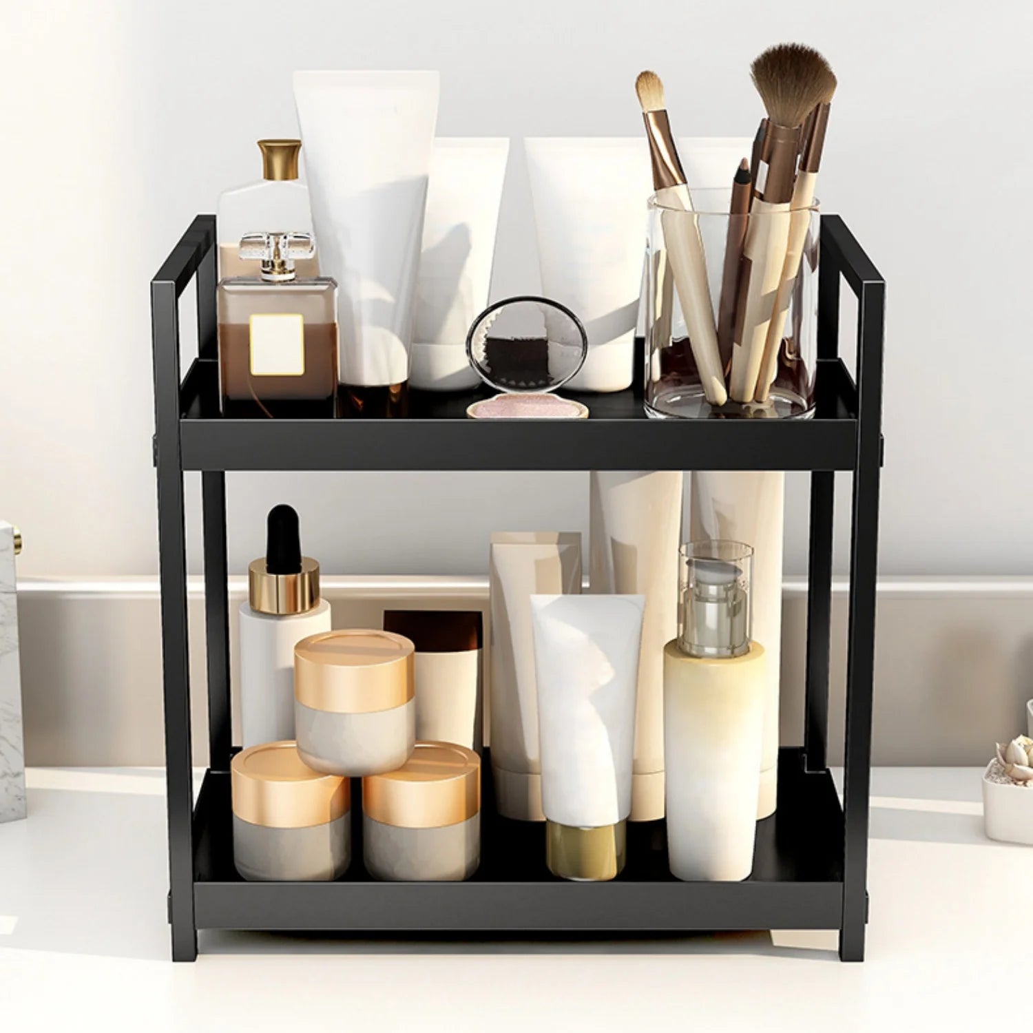 2-layer cosmetic organizer, multi-functional dresser organizer, large capacity makeup rack, suitable for lipstick and skin care